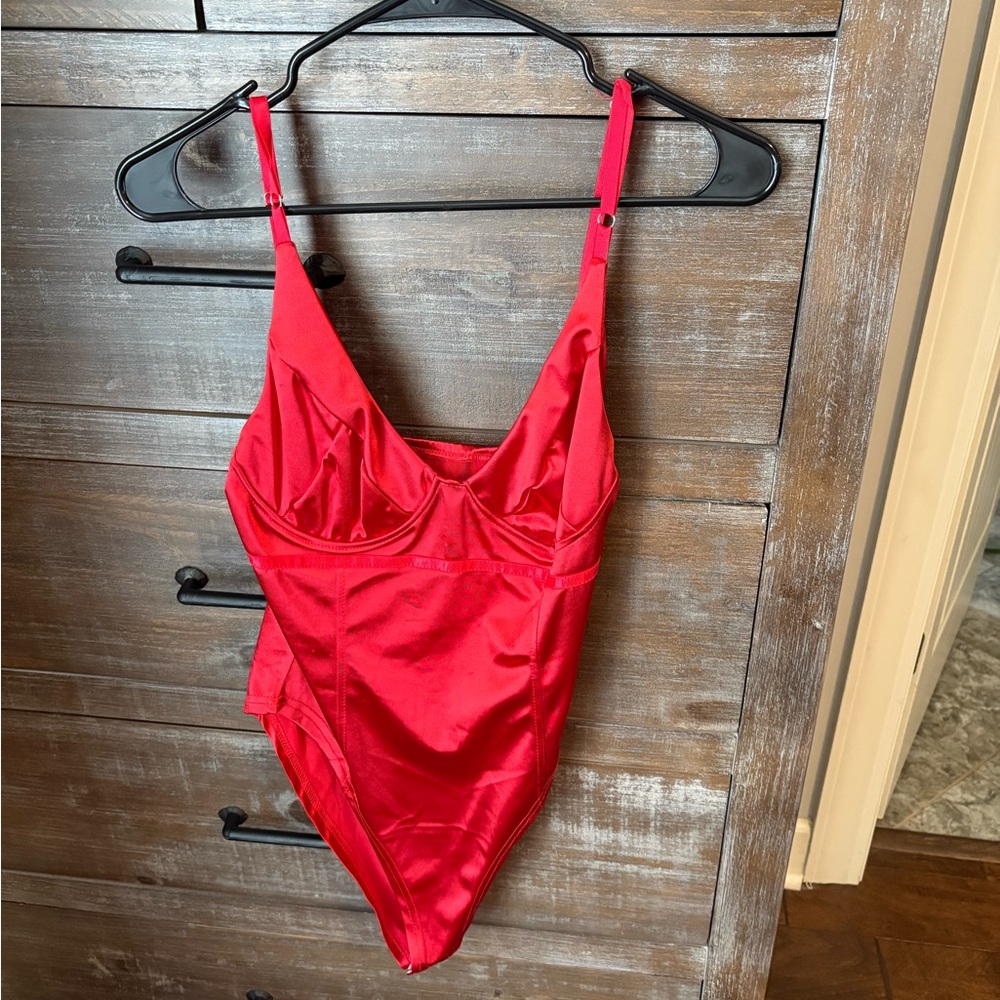 Vibrant Red Satin Bodysuit
